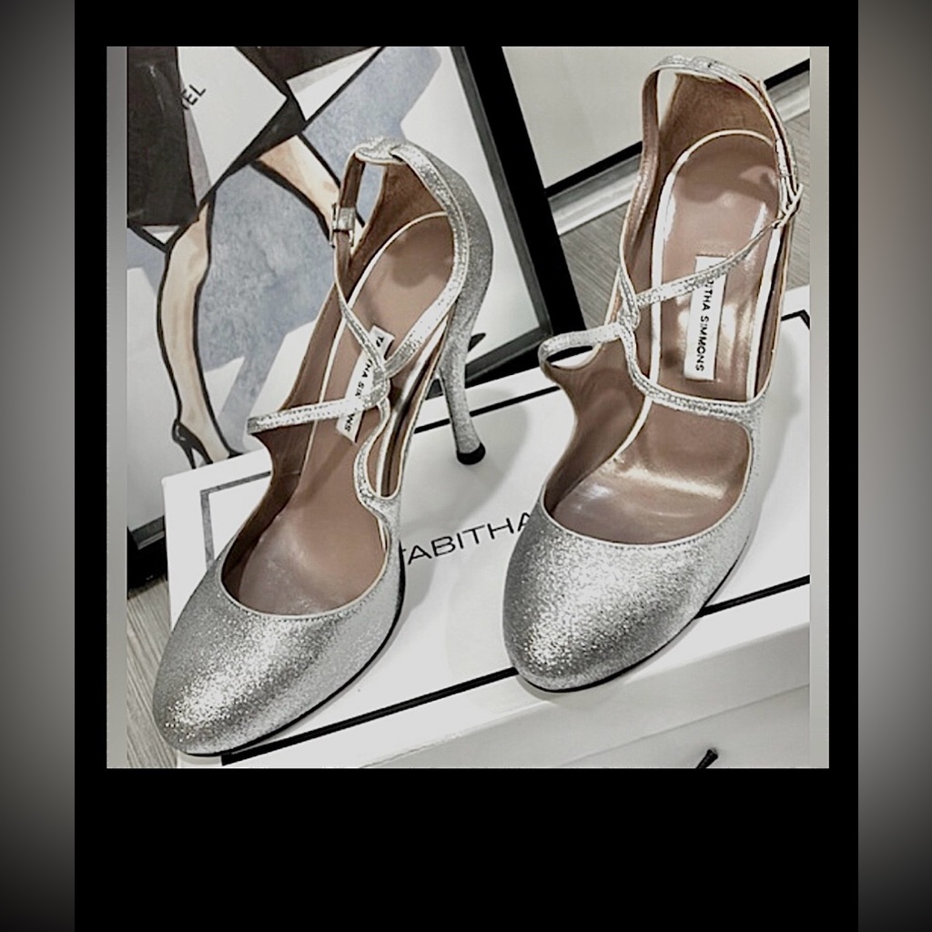 Tabitha Simmons Stiletto Heels Halo Ankle Strap Silver Leather It Size 37 = Us 7